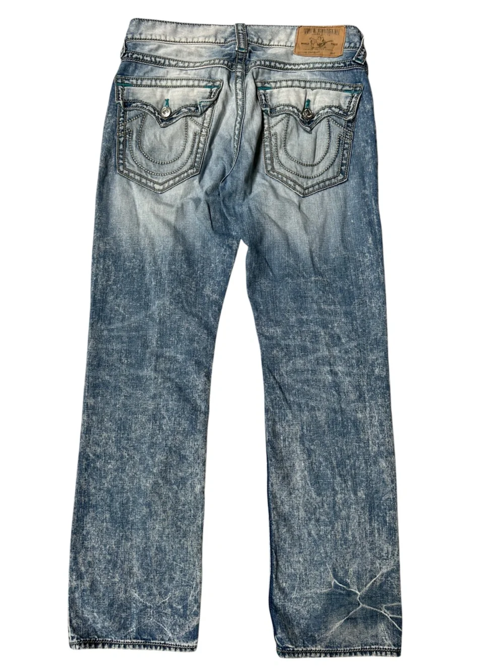 True Religion Straight Flap Chainstitch Acid Wash Jeans Y2K Size 34